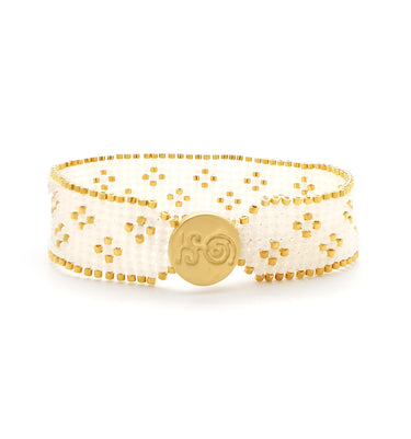 Brazalete Telar Dorado Delgado Miniflor Perla